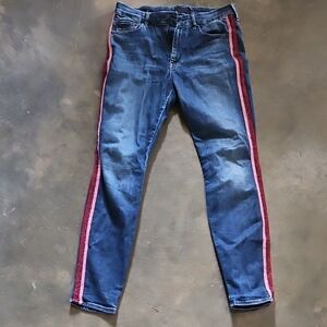 MOTHER Skinny High Waisted Looker Blue Jeans 29 Here Kitty Kitty Glitter Racer